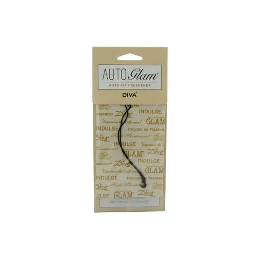 Tyler AutoGlam Diva auto air freshener with tan hanging tag and black string