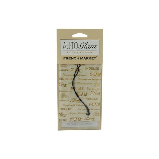 Tyler AutoGlam French Market auto air freshener with tan hanging tag and black string