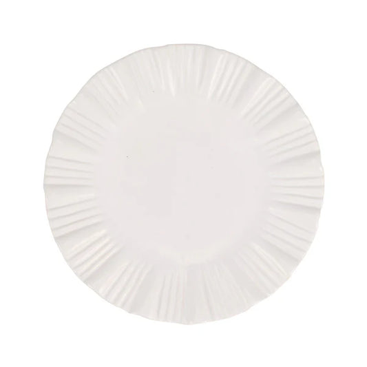 Vietri Bari white dinner plate with radiating ridge texture