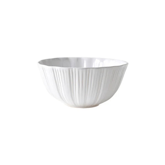 Vietri Bari white cereal bowl with vertical ribbed texture