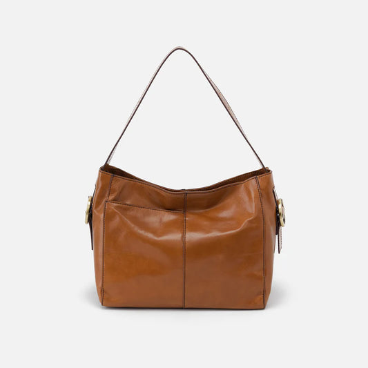 HOBO Render shoulder bag in truffle leather, front view