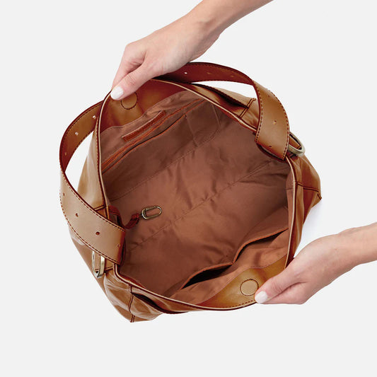 HOBO Render shoulder bag in truffle leather, open interior view