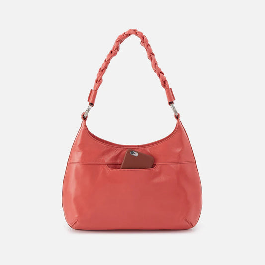 Hobo Madison Shoulder bag in coral red leather with braided strap and front pocket detail