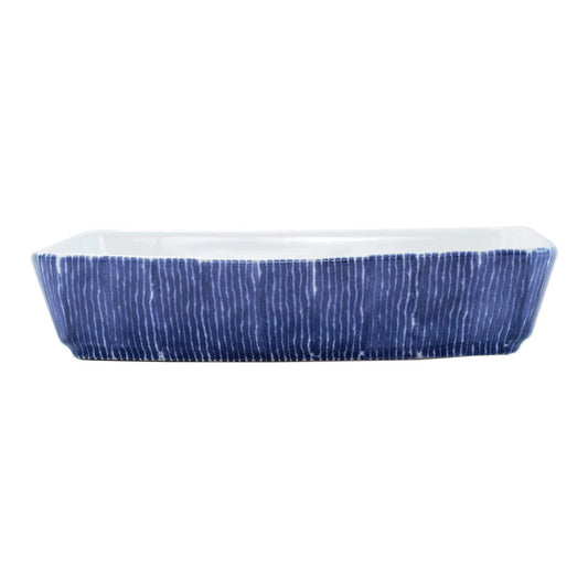 Viva by Vietri Santorini Stripe rectangular baker with blue striped pattern