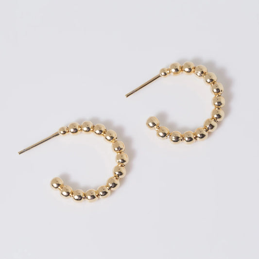 Coastal Grit Highland Hoops Small in gold with beaded detail, pair shown