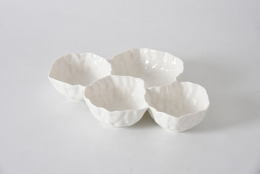 Pampa Bay Willow 4-section server in white ceramic with scalloped edges