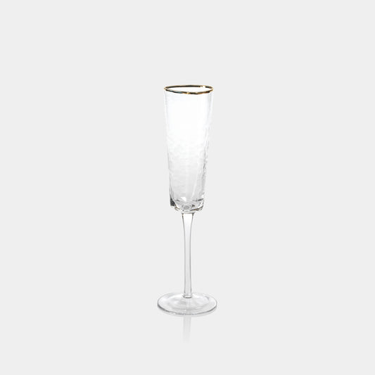 Zodax Aperitivo Triangular Champagne Flute in clear glass with gold rim and stem