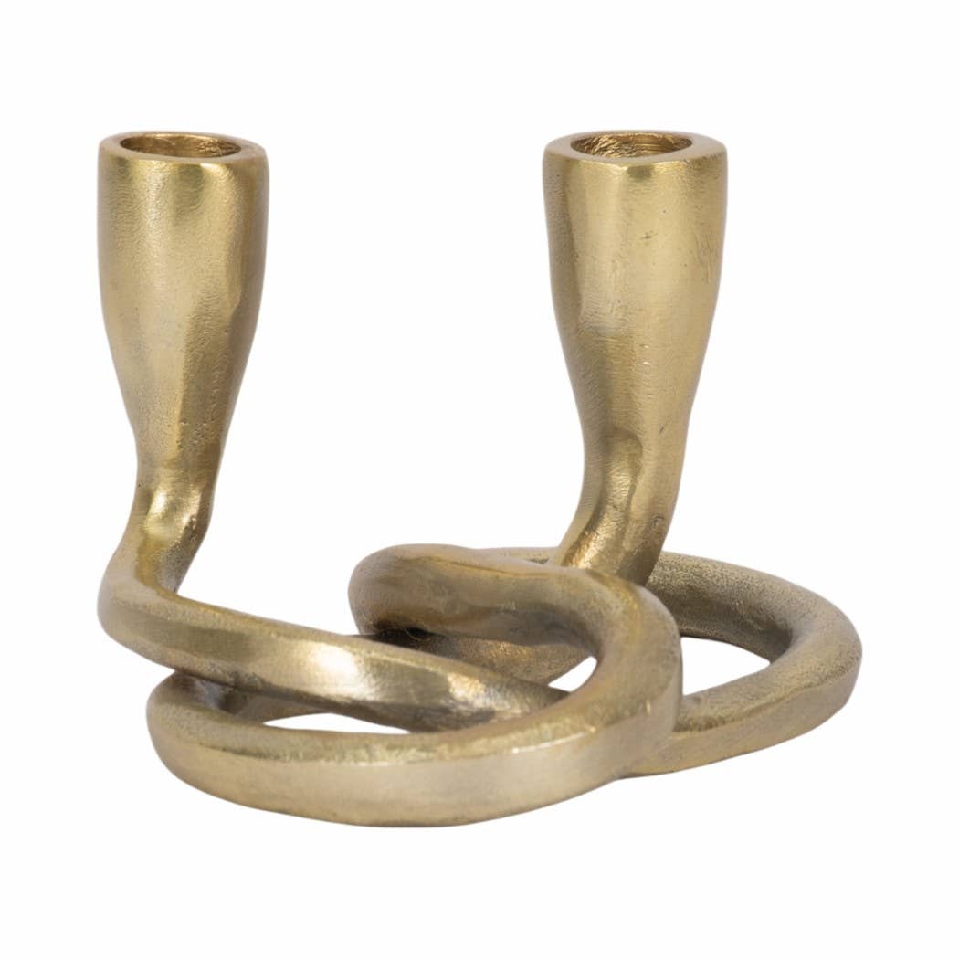 Sagebrook Home - Candle Holder - Gold Metal Knotted 2-Taper, 6 in.