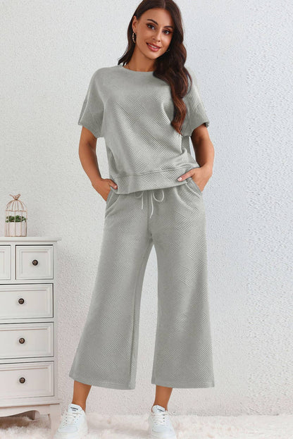 LA Society - LAS Textured Loose T Shirt and Drawstring Pants Set