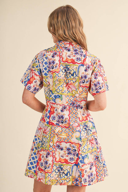 &MERCI - EXCLUSIVE FLORAL FIT & FLARE SHORT SLEEVE MINI DRESS