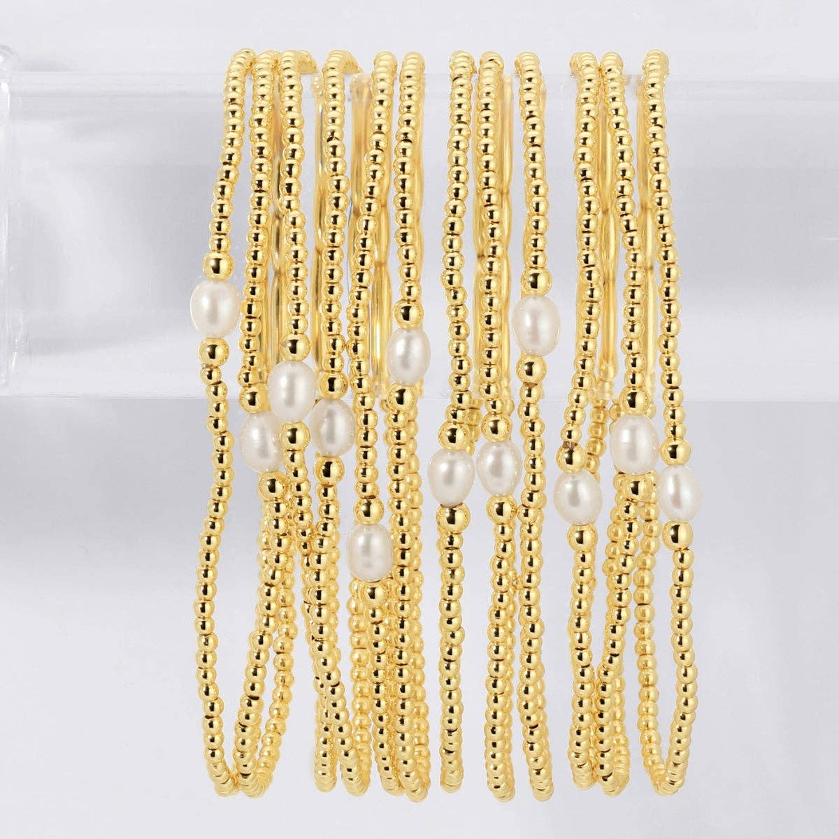 Splendid Iris - 2mm Stretch Bracelets with Delicate Pearl Between 3mm Beads