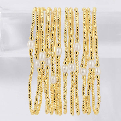 Splendid Iris - 2mm Stretch Bracelets with Delicate Pearl Between 3mm Beads