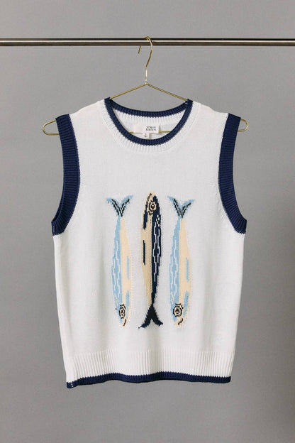 Sunday Edition by LE LIS - ROUND NECK 'FISH' GRAPHIC SWEATER VEST
