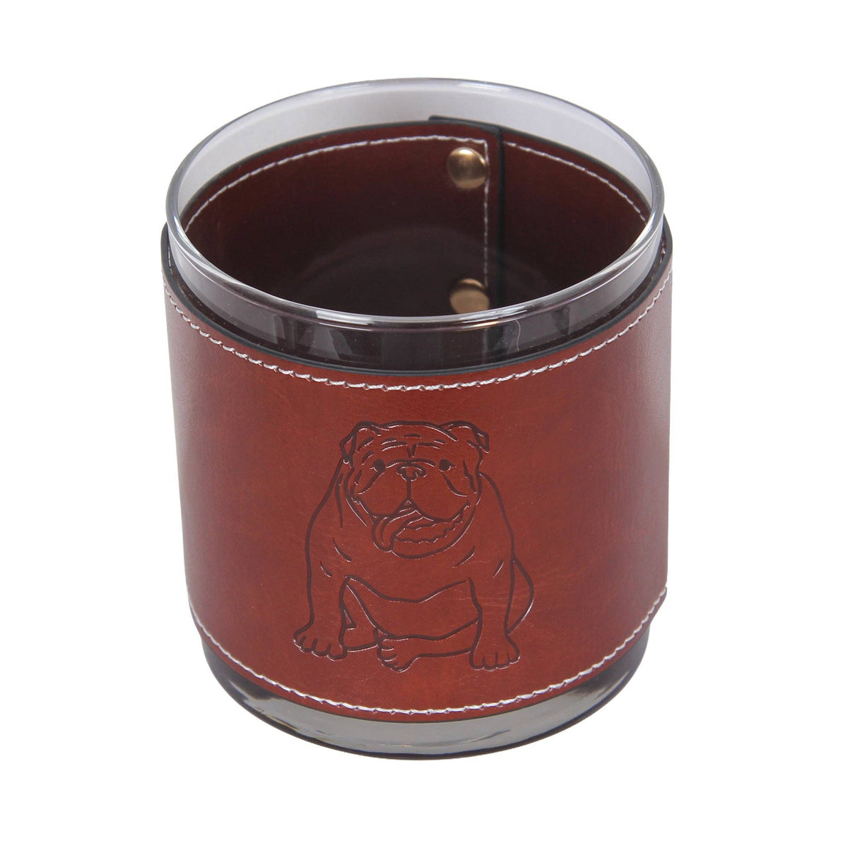 Barrel Down South - Bulldog Sitting Outline Faux Leather Rocks Glass