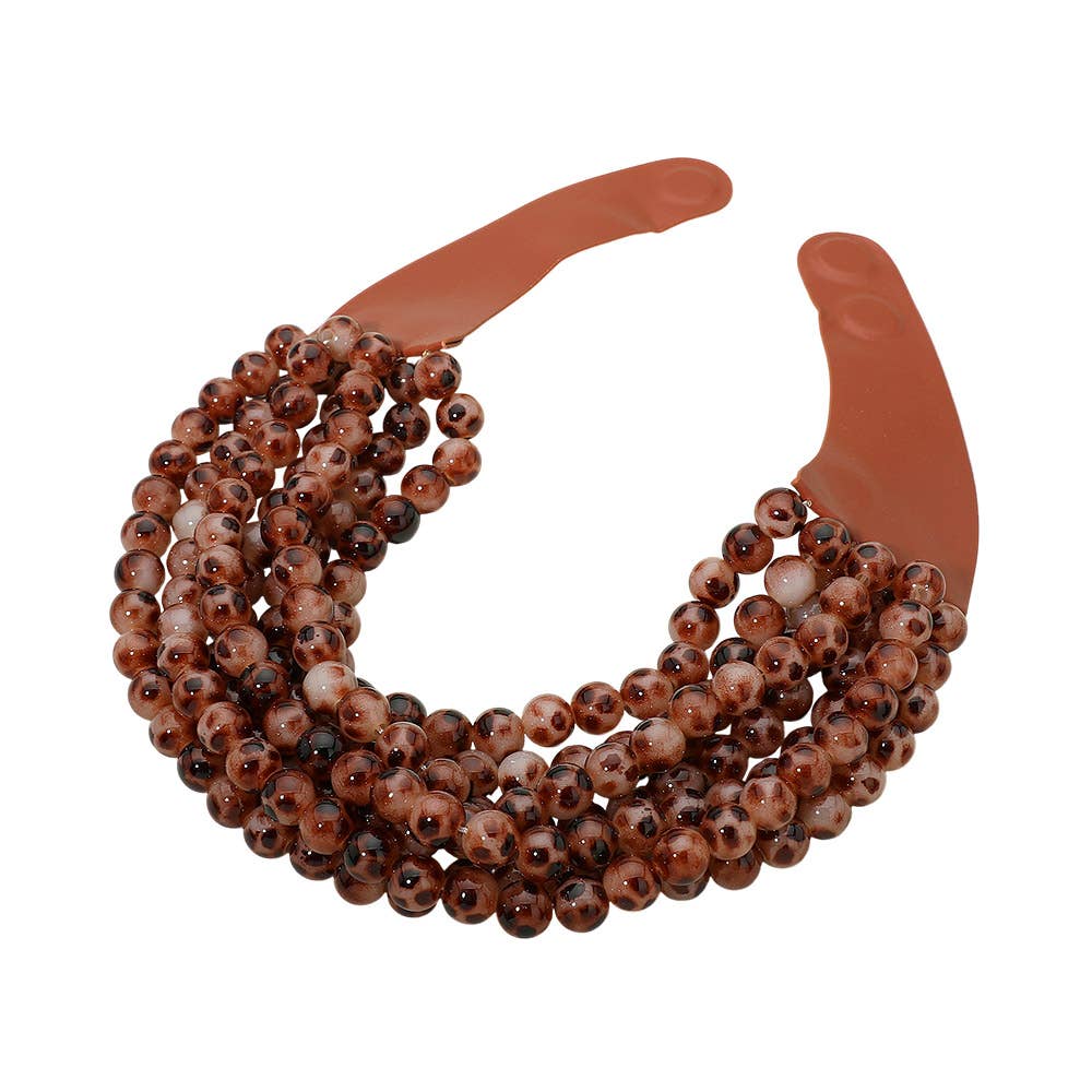Sensibling Corp. - Multi Layered Beaded Faux Leather Magnetic Collar Necklace