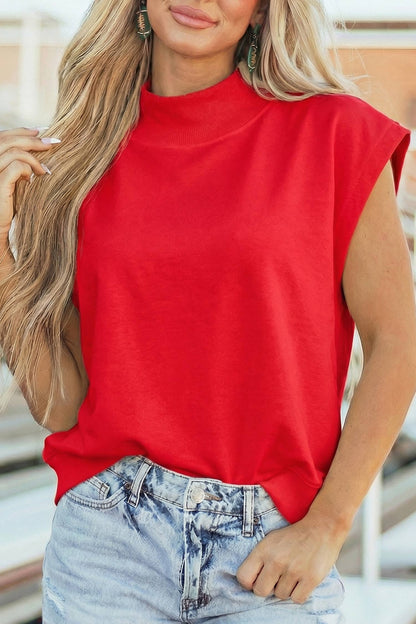 Little Daisy Closet - LDC Solid Color Mock Neck Cap Sleeve Loose Top