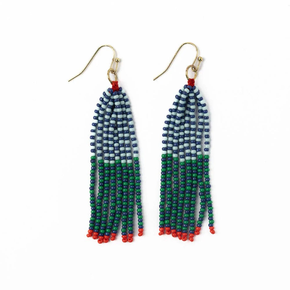 Ink + Alloy Abbey Tassel Alternating Seed Bead Earring Blue And Green
