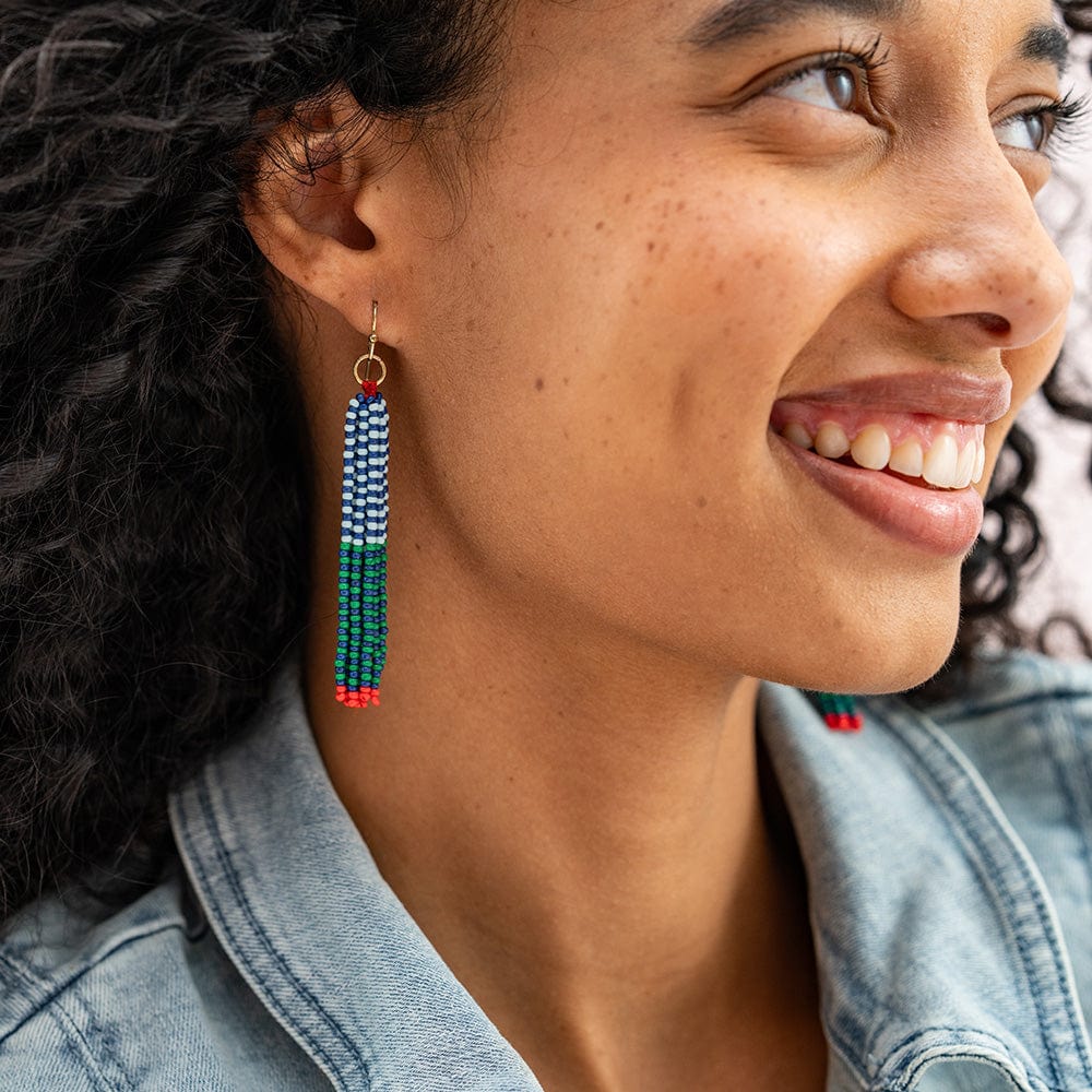 Ink + Alloy Abbey Tassel Alternating Seed Bead Earring Blue And Green