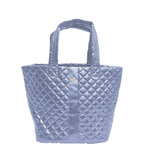 Lemonbella Ice Blue Diamond Tote Shoulder Bag with quilted diamond pattern and gold snap button