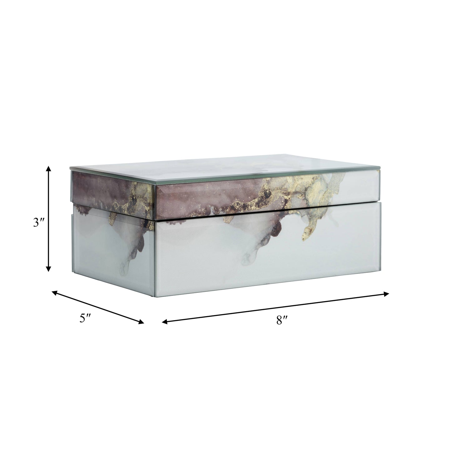 Sagebrook Home - Decorative Box - White/Beige/Gold Wood Abstract, 8x3 in.