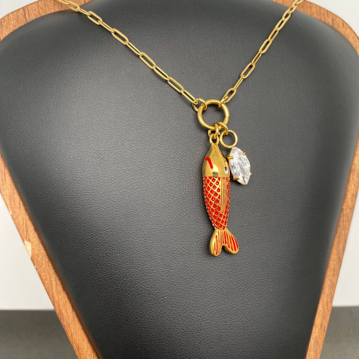 Mio Queena - Enamel Fish Charm 18K Gold Plate Necklace