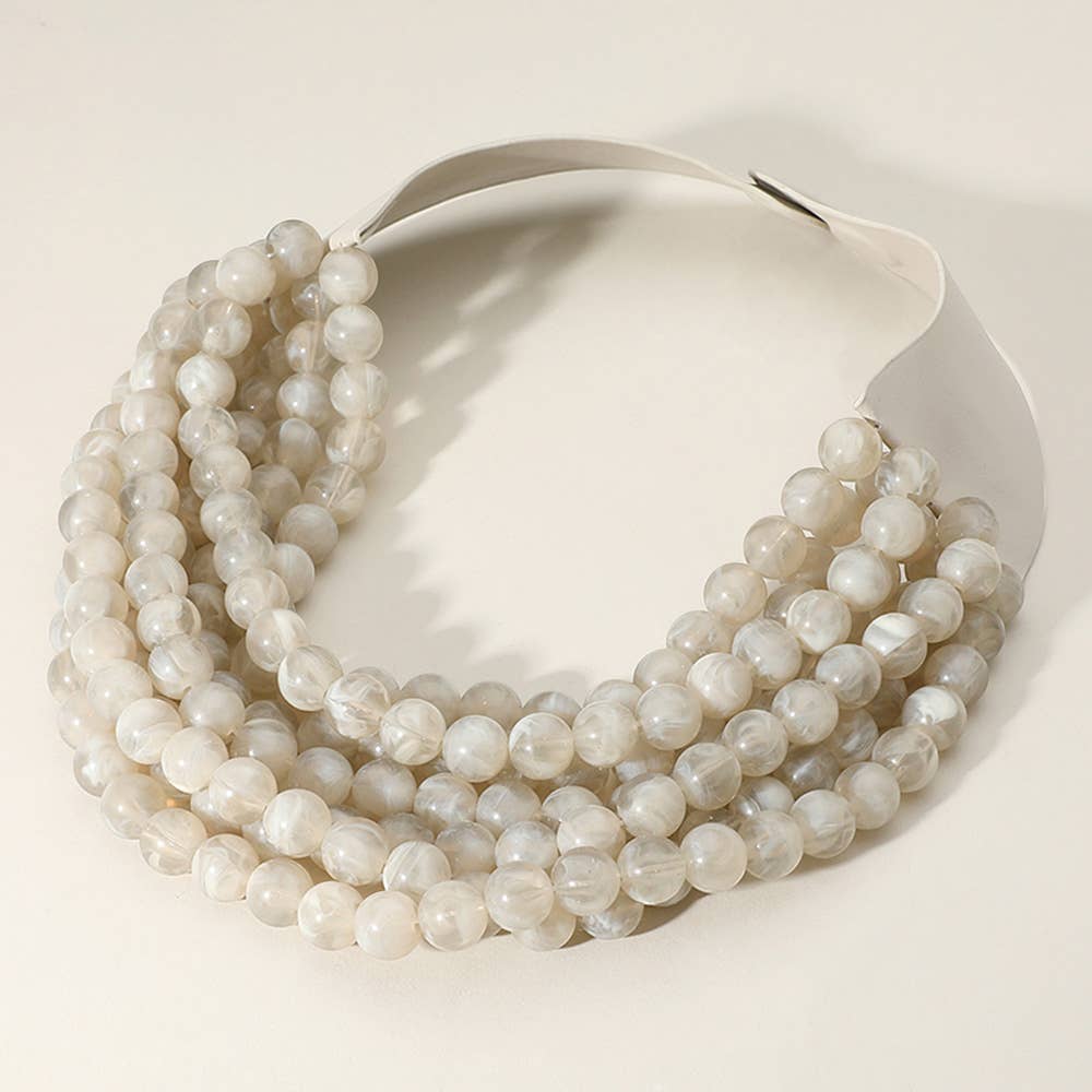 Sensibling Corp. - Chunky Acrylic Bead Layered Faux Leather Magnetic Necklace