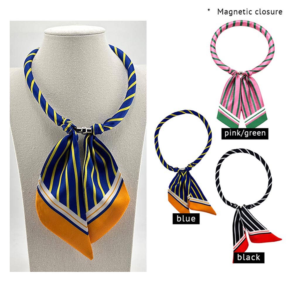 Sensibling Corp. - Striped Printed Bow Knot Scarf Magnetic Necklace