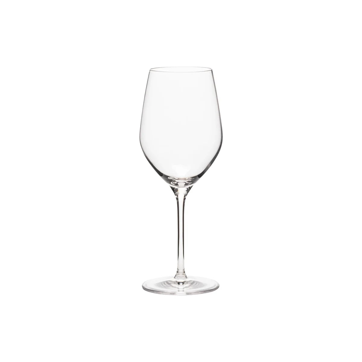 A Casafina "Alice" wine glass, featuring a clear, empty bowl and a long stem, is centered on a plain white background.