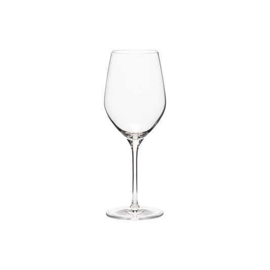 A Casafina "Alice" wine glass, featuring a clear, empty bowl and a long stem, is centered on a plain white background.