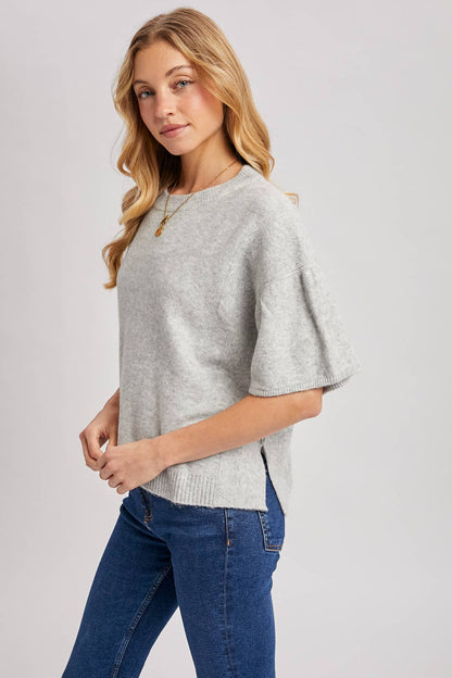 Bluivy - GATHERED SHORT SLEEVE BOXY KNIT SWEATER TOP
