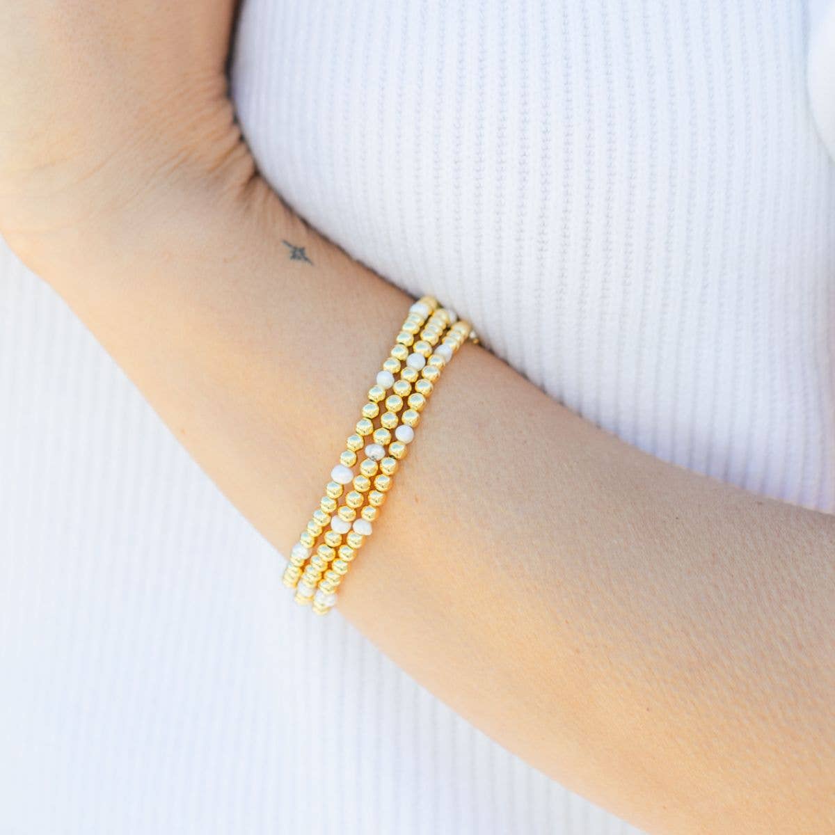 Splendid Iris - 4mm Bead & Pearl Stretch Bracelet
