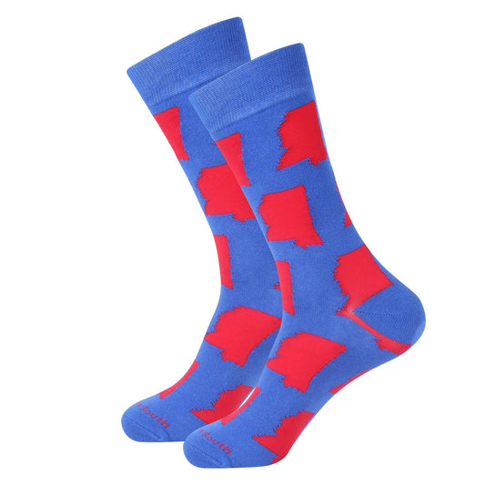 Barrel Down South - Blue/Red Mississippi Shape Socks