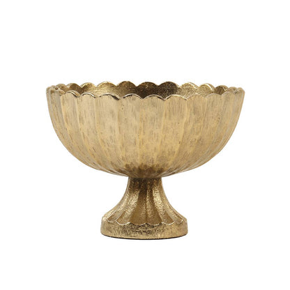 India Handicrafts Inc - Gold Textured Scallop Edges Pedestal Bowl Small