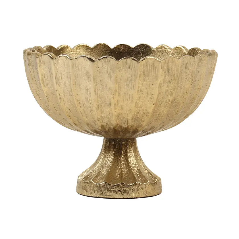India Handicrafts Gold Scallop Edge Pedestal Bowl
