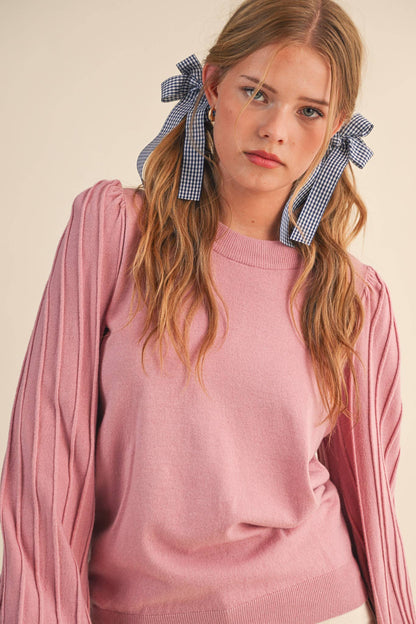 &MERCI - STRIPE TEXTURE PUFF SLEEVE SWEATER MSW9485