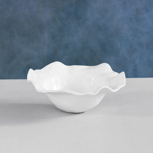 Beatriz Ball Vida Havana large white bowl with ruffled rim, side angle