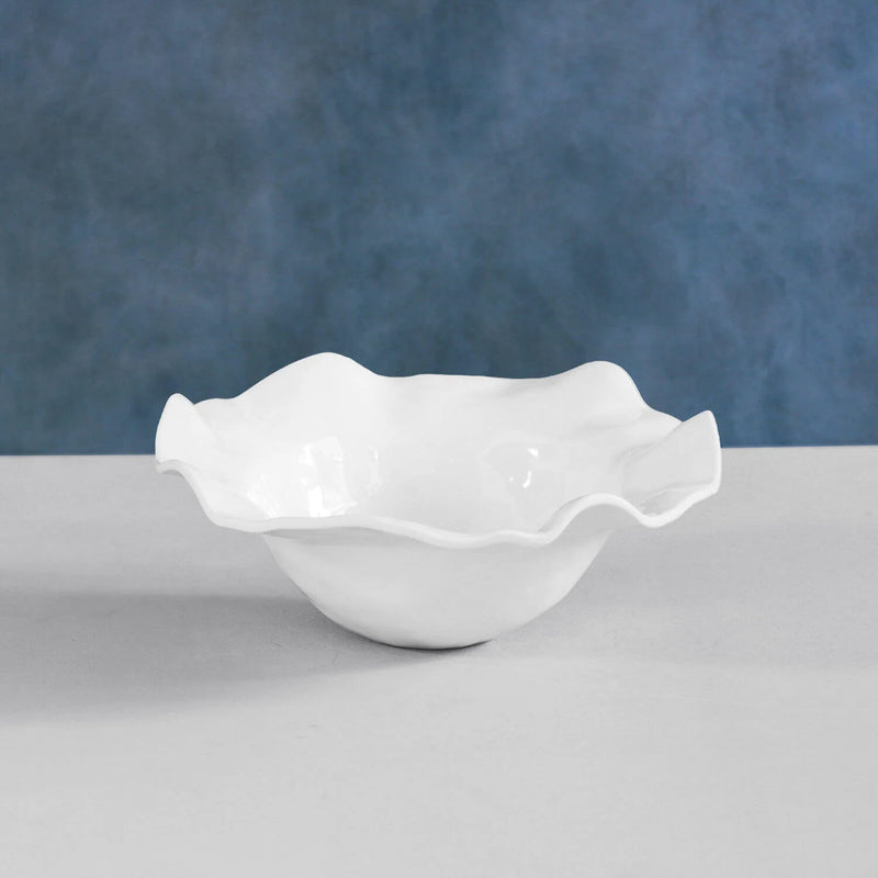 Beatriz Ball Vida Havana large white bowl with ruffled rim, side angle