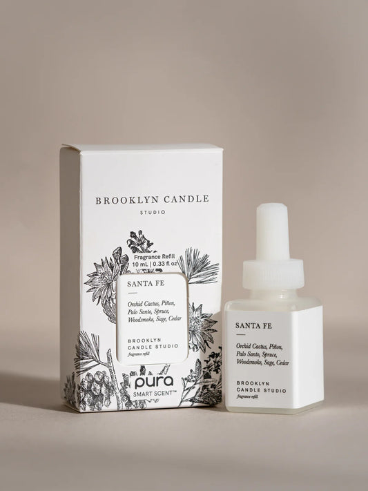 Brooklyn Candle Studio Santa Fe Pura fragrance refill with white bottle and desert-botanical box design
