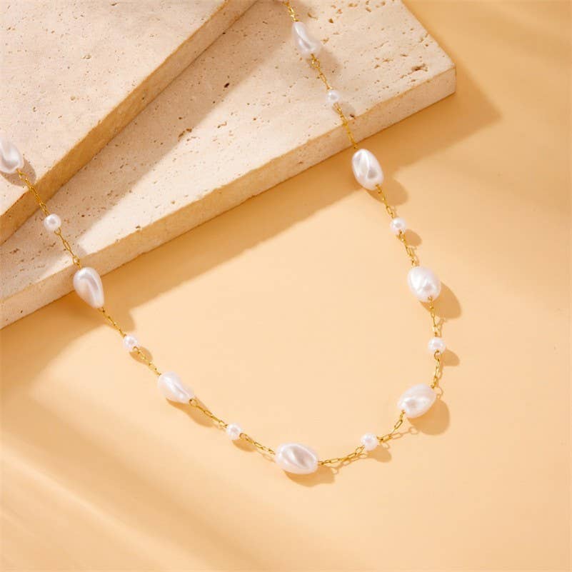 JOSSLYN by wall to wall - 18K STAINLESS STEEL TARNISH FREE PEARL NECKLACE