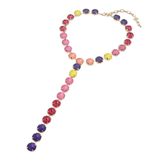 Sensibling Corp. - SECRET BOX_Multicolor Round Gem Link Y-Drop Statement Necklace