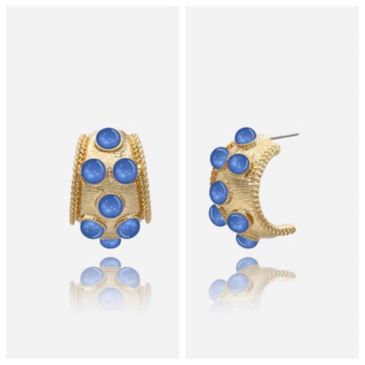 Pierce + Hide - Vintage Gold & Cornflower Blue Statement Hoop Earrings