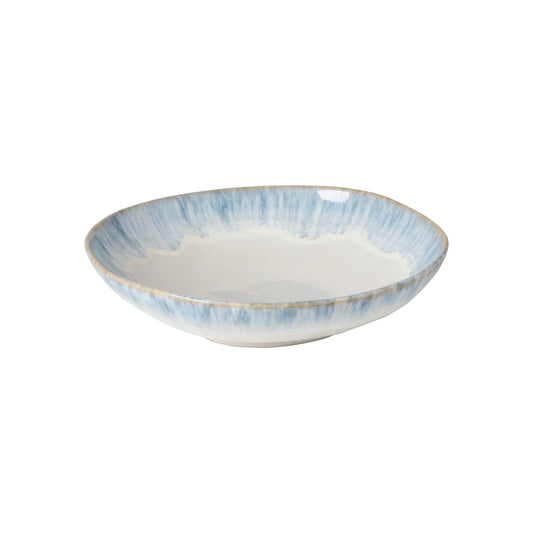 Costa Nova Brisa Ria blue pasta bowl with watercolor pattern, angled view