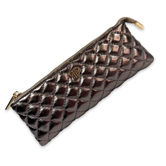 PurseN Sleek Stash Go-To Case in black metallic with quilted pattern and gold zipper
