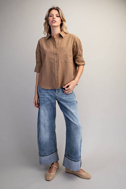 Peace Love Line - PM4822 - BUTTON DOWN SHORT SLEEVE SHIRT