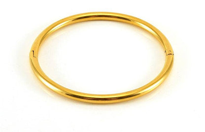 The Mio Queena Multi-style 18K Gold-plated Stainless Steel Bangle (FGS) is displayed on a white background, showcasing its smooth and polished surface with a small clasp—an elegant jewelry gift choice from the Mio Queena brand.