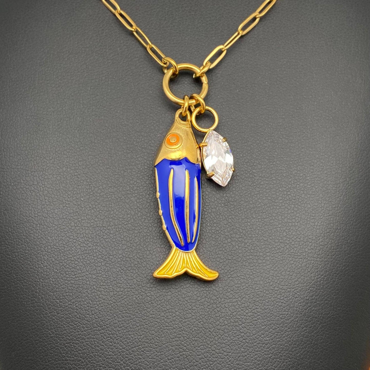 Mio Queena - Enamel Fish Charm 18K Gold Plate Necklace