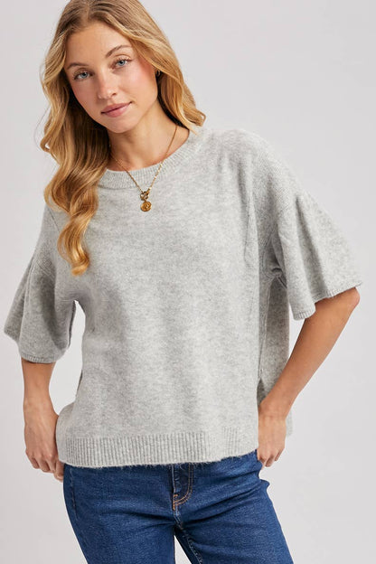 Bluivy - GATHERED SHORT SLEEVE BOXY KNIT SWEATER TOP
