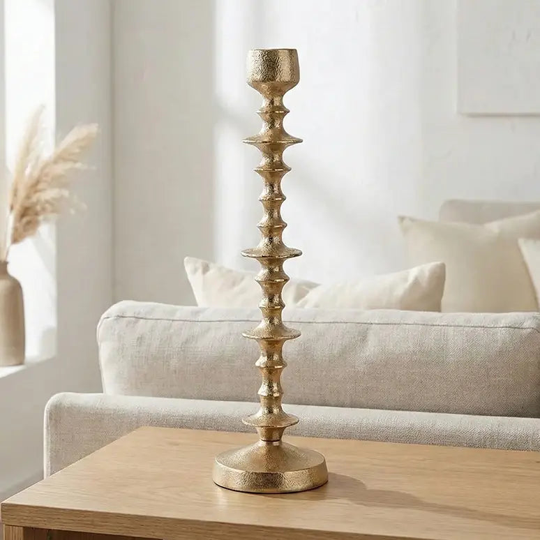 India Handicrafts Gold Beaded Candle Holder