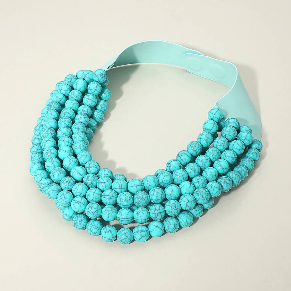 Sensibling Corp. - Multi Layered Beaded Faux Leather Magnetic Collar Necklace
