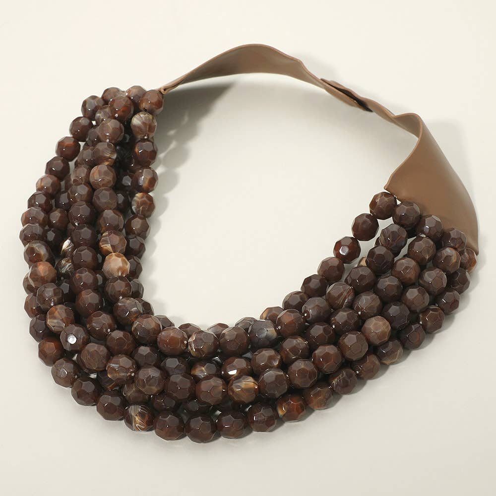 Sensibling Corp. - Chunky Acrylic Bead Layered Faux Leather Magnetic Necklace